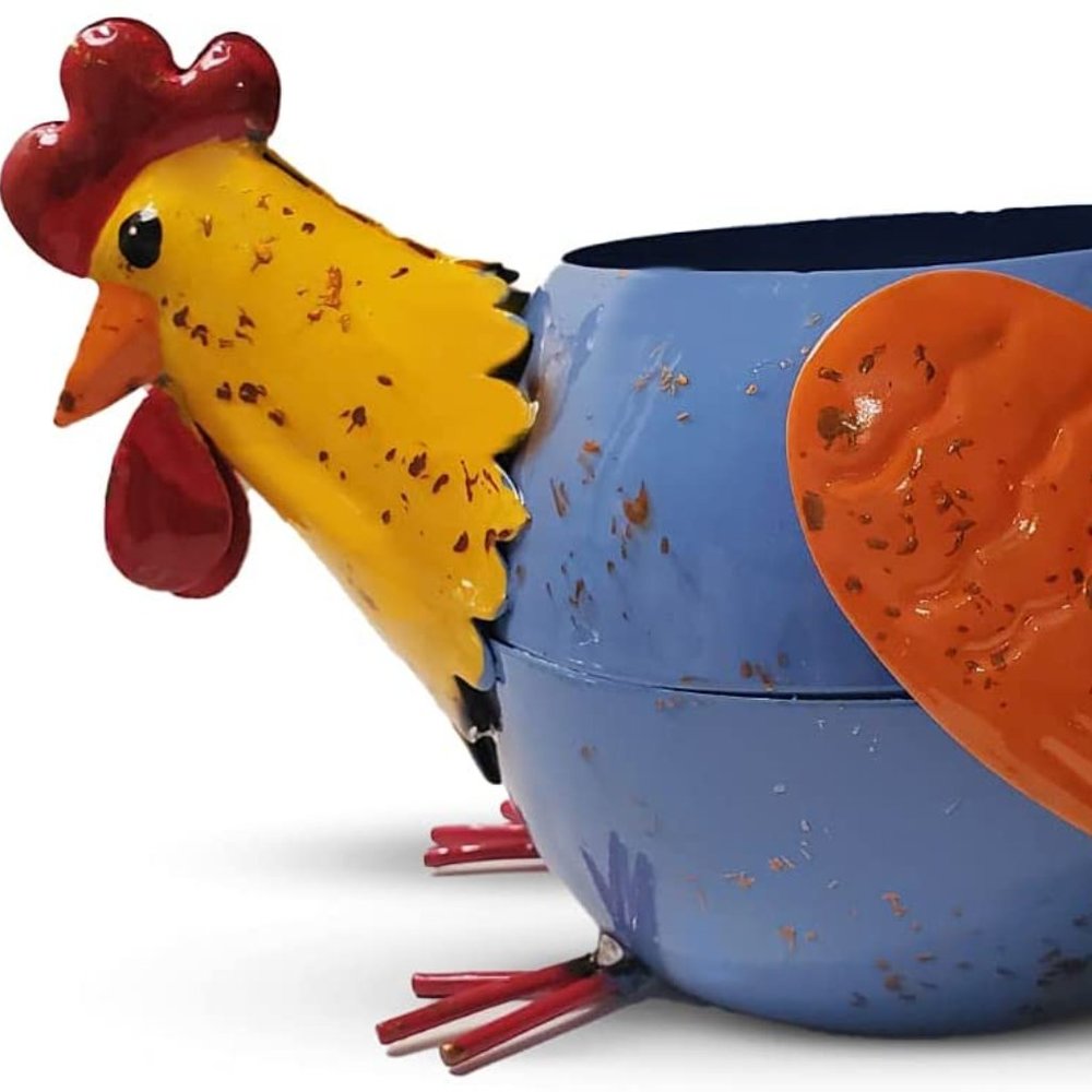 Decorative Metal Planter Rooster Chicken Farmhouse Garden